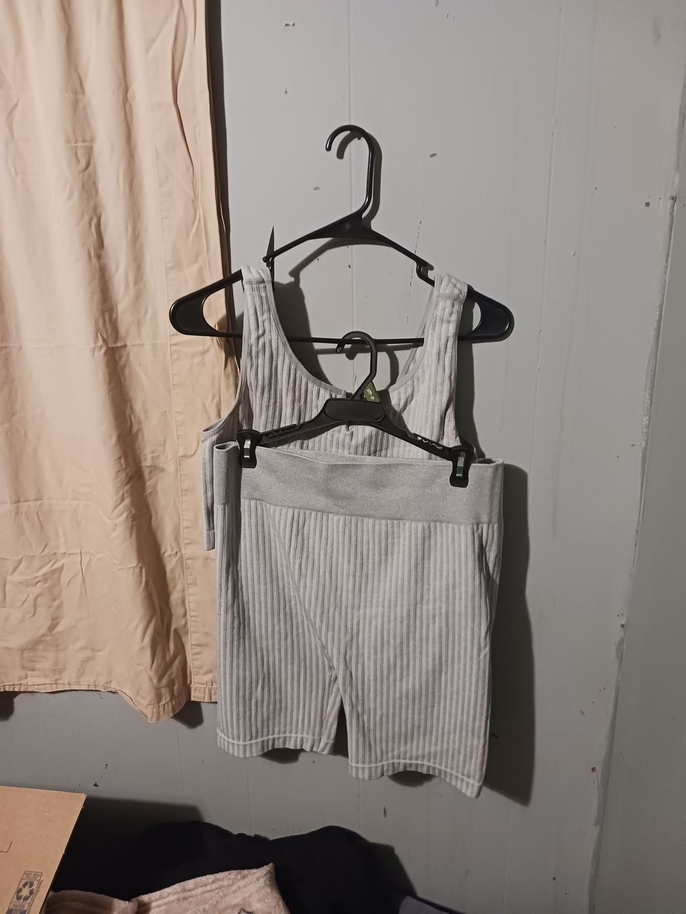 No Boundaries Light Gray Ribbed Tank and High-Waist Shorts Set